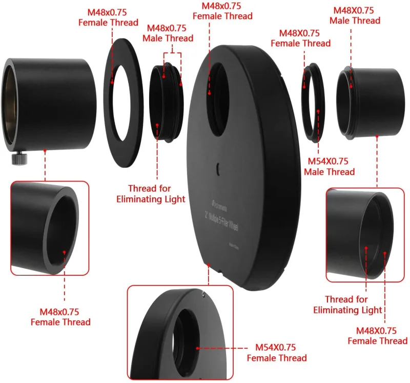 Astromania 2" Superior Quality Multiple 5-Position Filter Wheel For Telescope - allowing you to image without any reflections or stray light