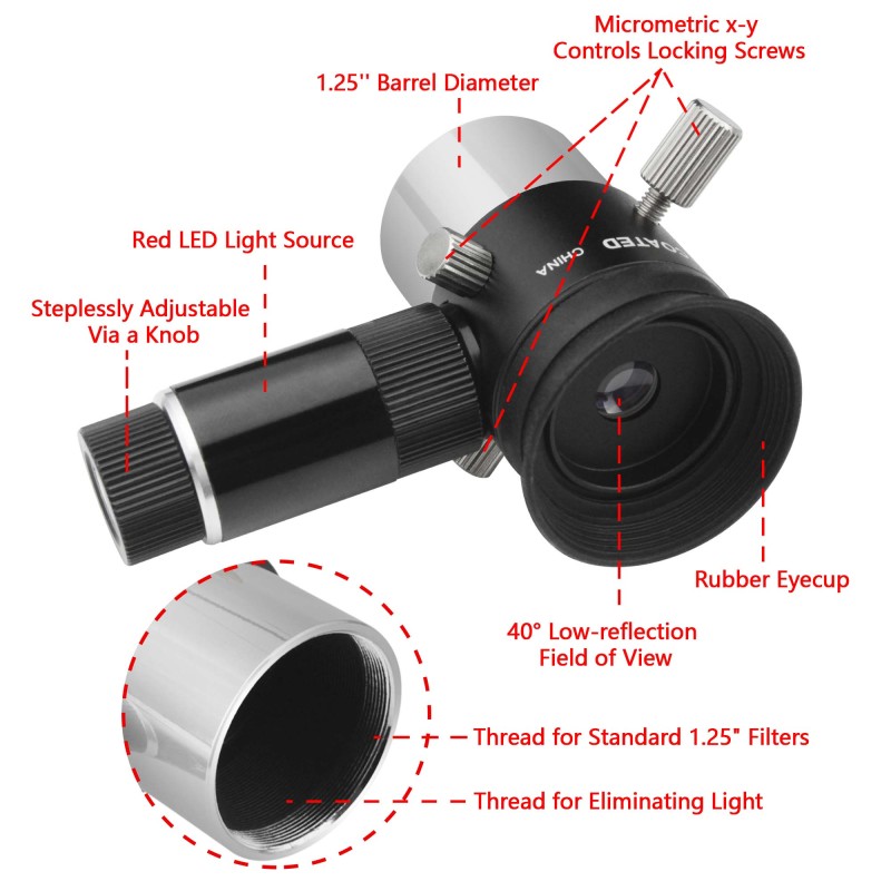 Astromania Deluxe 9mm Illuminated Crosshair Eyepiece - For perfectly guided astrophotos - Micrometric x-y controls aid in locking onto the guide star