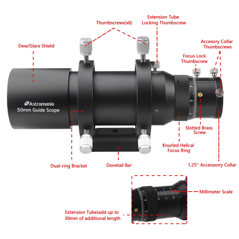 Astromania 50mm Compact Deluxe Finder &amp; Guidescope Kit with 1.25&quot; Double Helical Focuser - Guiding with the Mini-Guide Scope