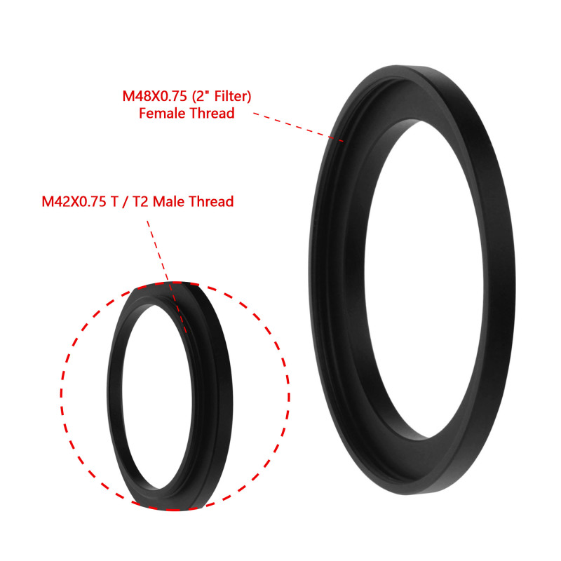 Astromania M48X0.75 (2&quot; Filter) Female to M42X0.75 T / T2 Male Thread Telescope Adapter with Low Profile