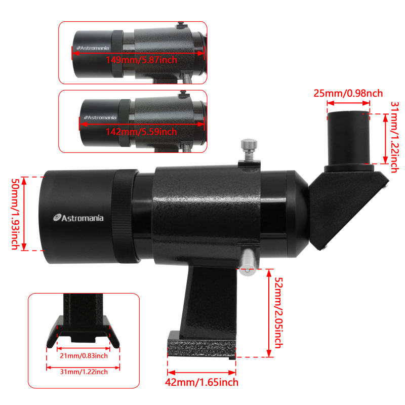 Astromania 9x50 Angled Finder Scope with Upright and Non-reversed Image, Black