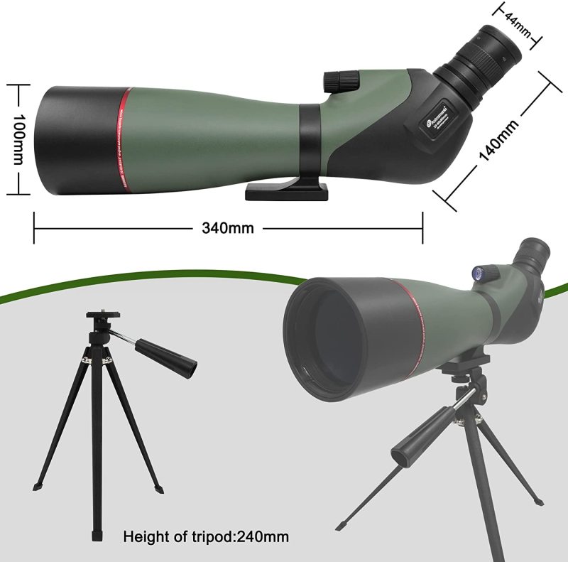 Astromania Spotting Scopes with Tripod, Carry Bag, 20-60x80, 45 Degree Angled, Waterproof, for Birding, Scenery, Wildlife Viewing, Hunting