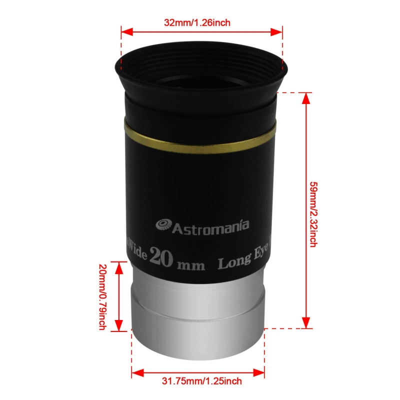 Astromania 1.25" 20mm 66-degree Ultra Wide Angle Eyepiece for Telescope