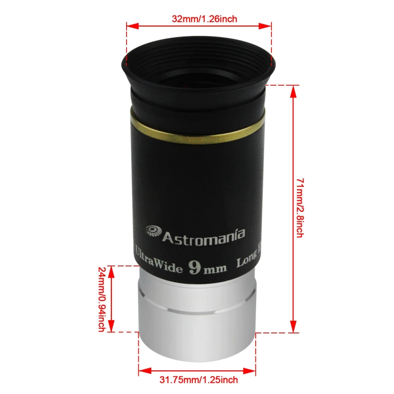 Astromania 1.25" 9mm 66-degree Ultra Wide Angle Eyepiece for Telescope