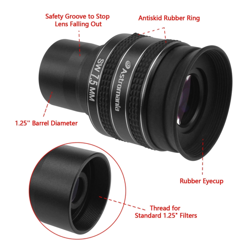 Astromania 1.25" 7.5mm 58-Degree Planetary Eyepiece For Telescope
