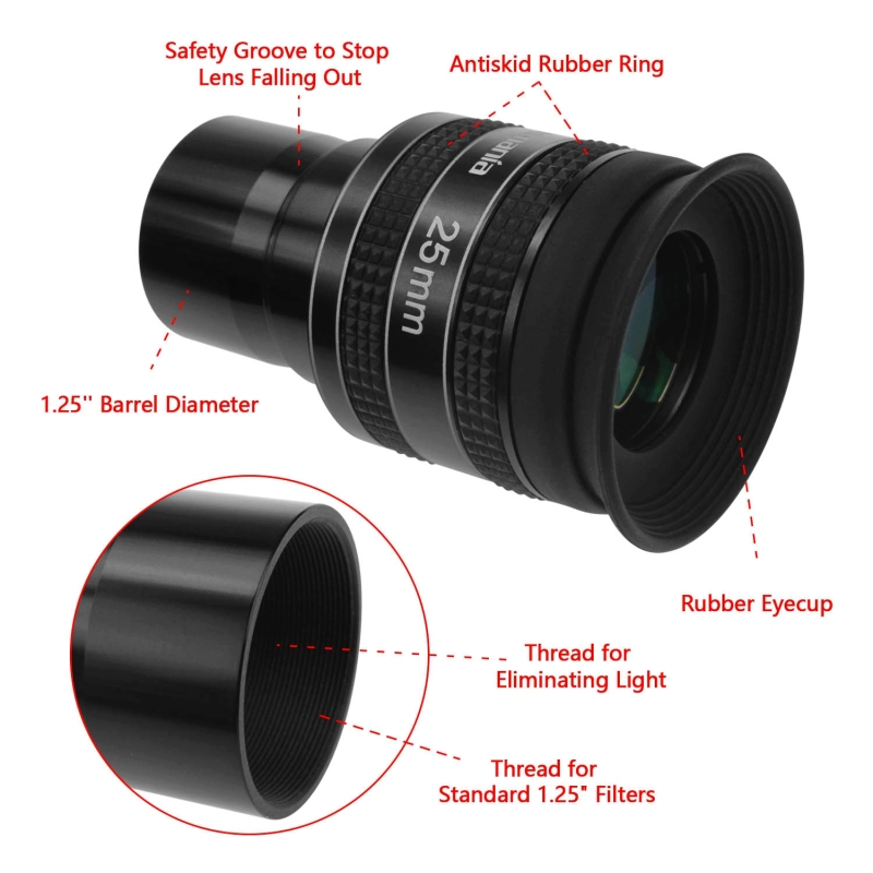 Astromania 1.25" 25mm 58-Degree Planetary Eyepiece For Telescope