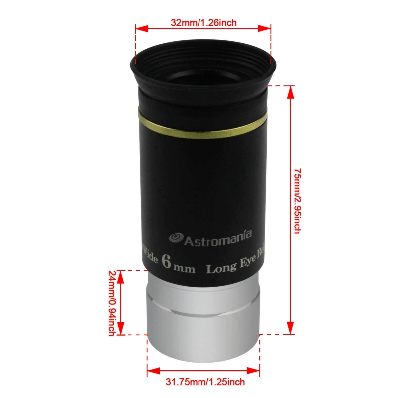 Astromania 1.25&quot; 6mm 66-degree Ultra Wide Angle Eyepiece for Telescope