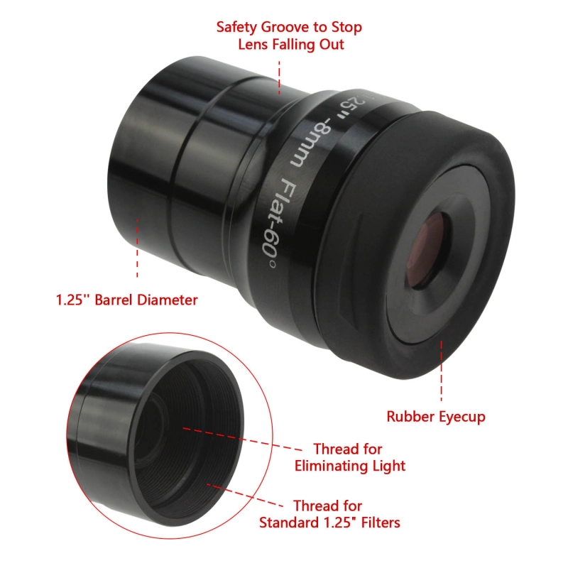 Astromania 1.25&quot; 8mm Premium Flat Field Eyepiece - a flat image field and crystal-clear images