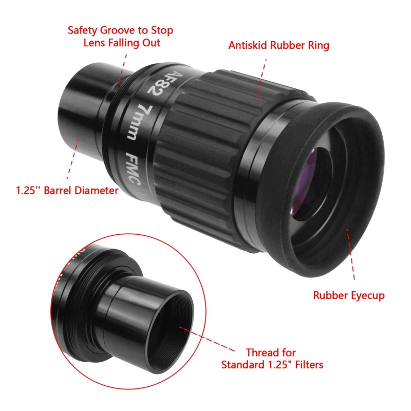 Astromania 1.25"-82 Degree SWA-7mm compact eyepiece, Waterproof & Fogproof - allows any water enter the interior and always enjoy an unobstructed view