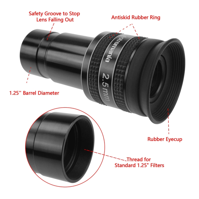 Astromania 1.25" 2.5mm 58-Degree Planetary Eyepiece For Telescope