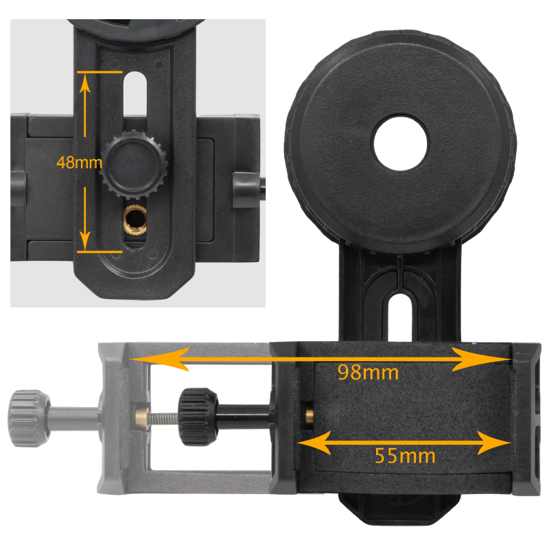 Astromania Adjustable Telescope Phone Scope Mount -Fit Almost All Brands of Smartphones (Max 98mm) - Compatible with Binoculars &amp;Monocular &amp; Spotting
