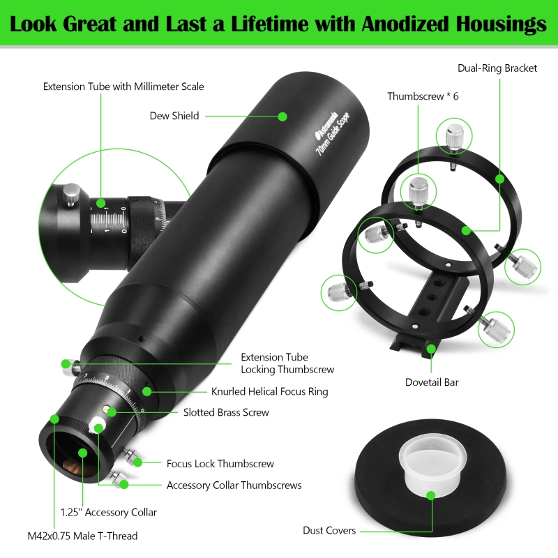 Astromania 70mm Compact Deluxe Finder &amp; Guidescope Kit with 1.25&quot; Double Helical Focuser - Guiding with the Mini-Guide Scope