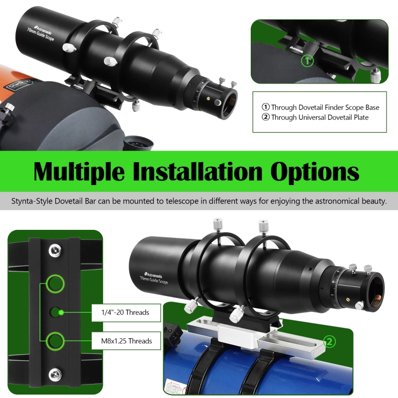 Astromania 70mm Compact Deluxe Finder &amp; Guidescope Kit with 1.25&quot; Double Helical Focuser - Guiding with the Mini-Guide Scope