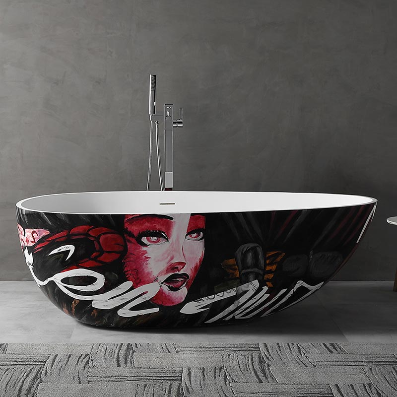 Factory Supply Quality Assurance Oval Art Colorful Freestanding Artificial Stone Bathtub XA-8806H