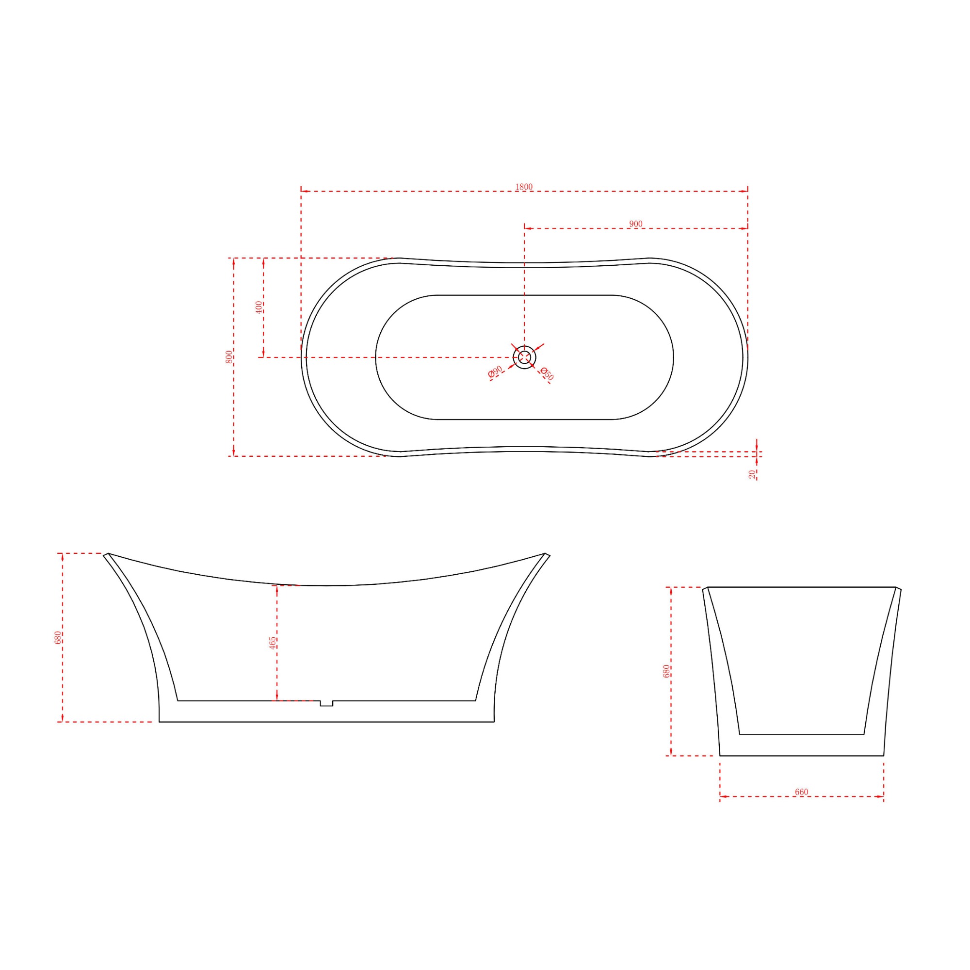 Manufacturer Oval Ingot-Shaped Freestanding Acrylic Bathtub XA-188