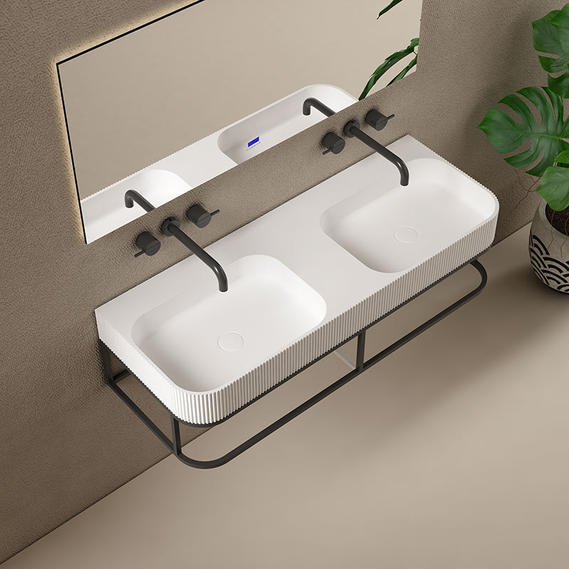 Wall-Mount Hung Artificial Stone Solid Surface Wash Basin Double Bathroom Sink TW-G8686Y