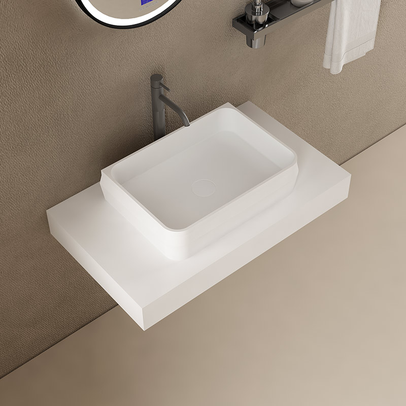 Rectangle Above Counter Top Artificial Stone Solid Surface Wash Basin Bathroom Sink TW-G8636A