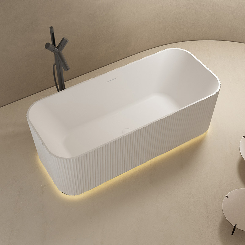 Rectangle Vertical line Freestanding Artificial Stone Solid Surface Bathtub With Lights TW-8682