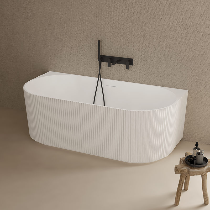 Back To Wall Vertical line Freestanding Artificial Stone Solid Surface Bathtub TW-8686