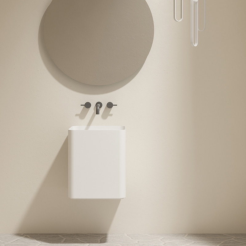 Hochwertiger Großhandel mit einzigartigem Design, quadratisches, freistehendes Sockelwaschbecken, hängendes Badezimmerbecken TW-Z502