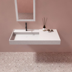 Großhandelspreis Wandmontage-Waschbecken mit Nut und fester Oberfläche, einzelnes geriffeltes Badezimmerwaschbecken TW-8685G