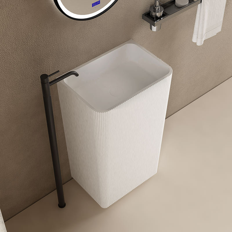 China Wholesale Factory Rectangle Freestanding Groove Pedestal Sink Fluted Bathroom Basin TW-8686Z