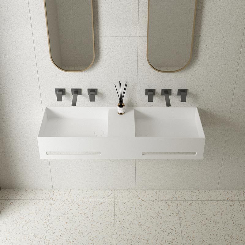 Wholesale Price Wall-Mount Hung Solid Surface Wash Basin Double Bathroom Sink TW-G813
