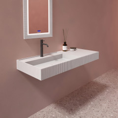 Großhandelspreis Wandmontage-Waschbecken mit Nut und fester Oberfläche, einzelnes geriffeltes Badezimmerwaschbecken TW-8685G
