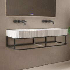 Großhandelsmode-Wand-hängendes festes Oberflächenwaschbecken-doppeltes geriffeltes Badezimmer-Waschbecken TW-G8686Y