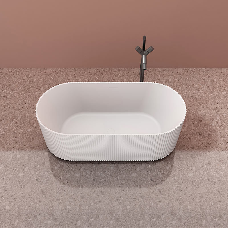 Qualität Großhandel Einzigartiges Design Oval Vertikale Linie Streifen Geriffelte freistehende Badewanne mit fester Oberfläche TW-8681