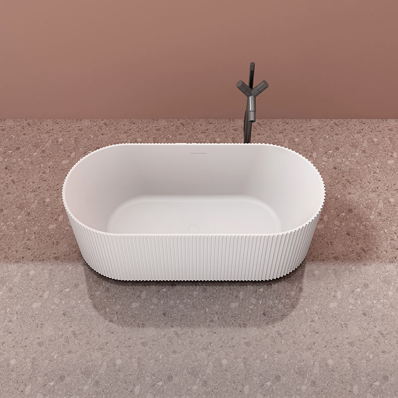 Quality Wholesale Unique Design Oval Vertical line Stripes Fluted Freestanding Solid Surface Bathtub TW-8681