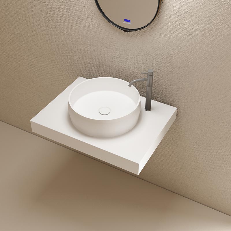 Lieferant Runde freistehende Kunststeinbadewanne Waschbecken mit fester Oberfläche Badezimmerwaschbecken Komplettset TW-8639-Serie