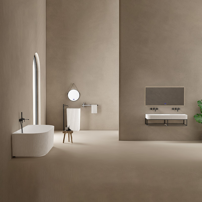 Hot Style Großhandel freistehende Kunststeinbadewanne und Waschbecken zur Wand, komplettes Set TW-8686-Serie