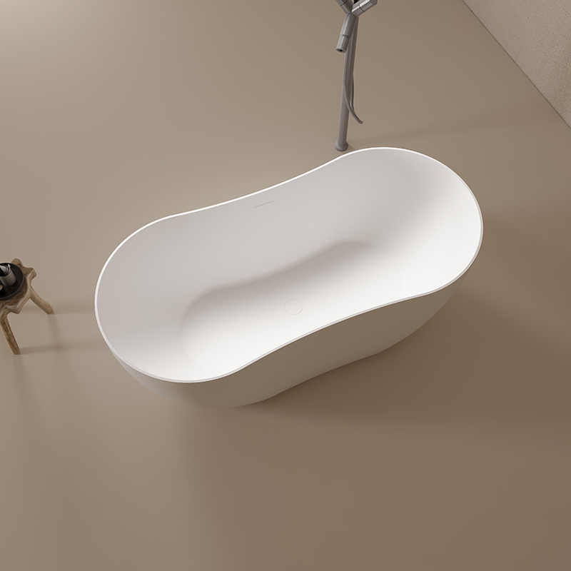 Ovale freistehende Badewanne und Waschbecken aus Kunststein, Komplettset der Serie TW-8603 des Herstellers