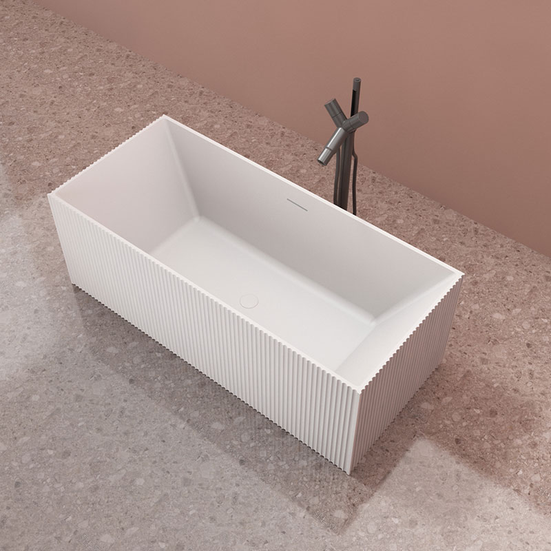 Quality Wholesale Unique Design Vertical line Fluted Freestanding Artificial Stone Bathtub Bathroom Complete Set TW-8685 Series