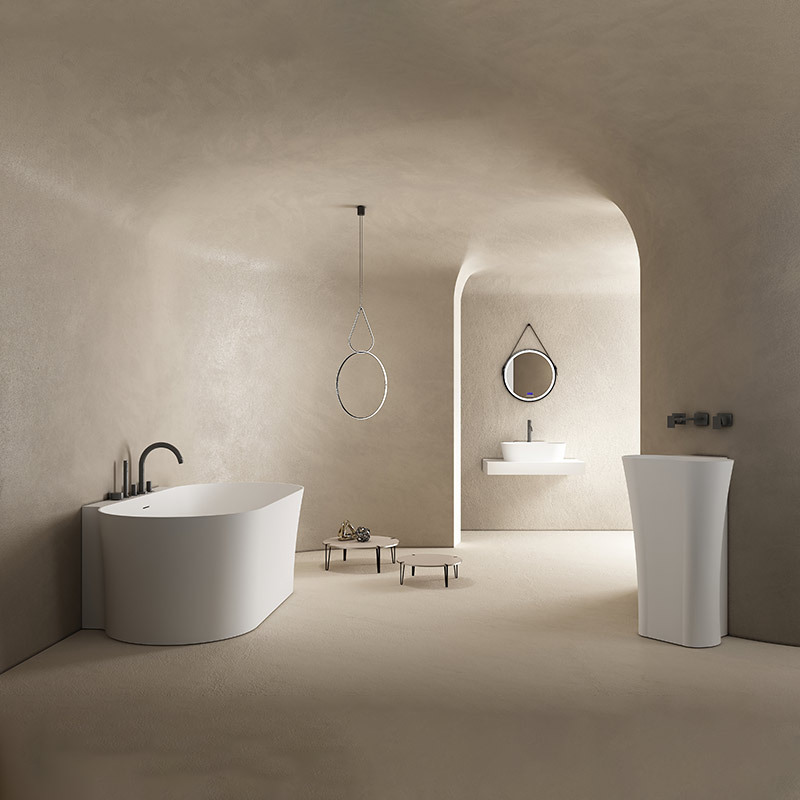 Hochwertiges Großhandelsset mit einzigartigem Design, freistehender Badewanne und Waschbecken aus Kunststein, Serie TW-8620