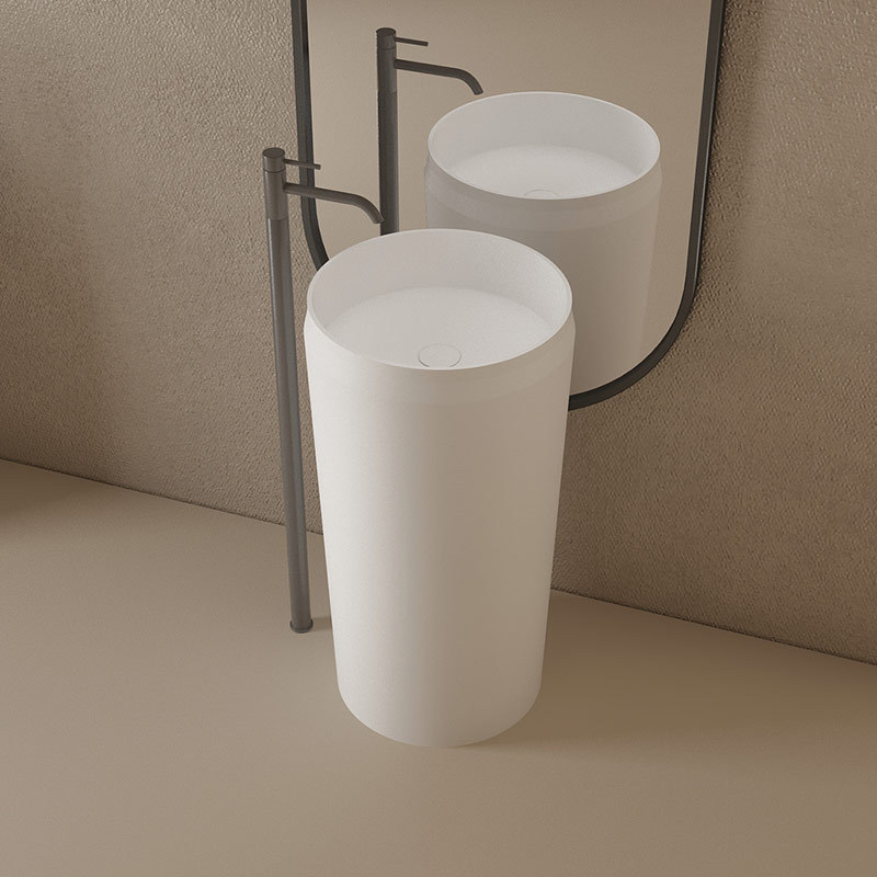 Lieferant Runde freistehende Kunststeinbadewanne Waschbecken mit fester Oberfläche Badezimmerwaschbecken Komplettset TW-8639-Serie