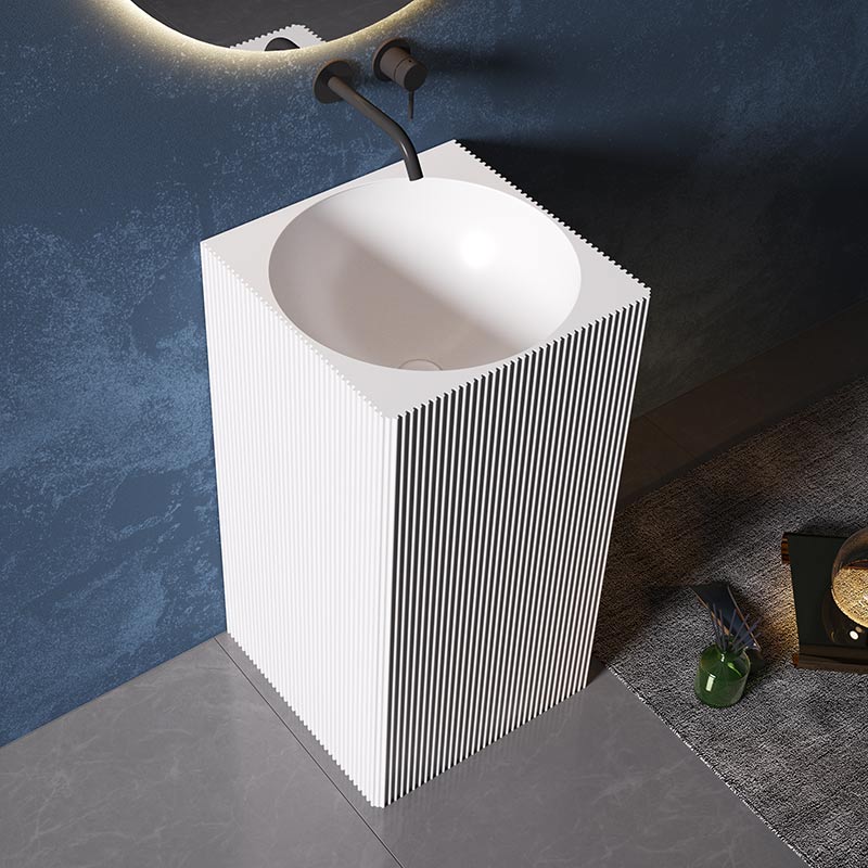 Quality Wholesale Unique Design Square Freestanding Fluted Pedestal Bathroom Vertical Line Wash Basin Sink TW-Z315