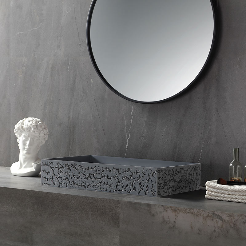 Wholesale Price Rectangle Textured Stone Above Counter Top Corian Wash Basin XA-A35G