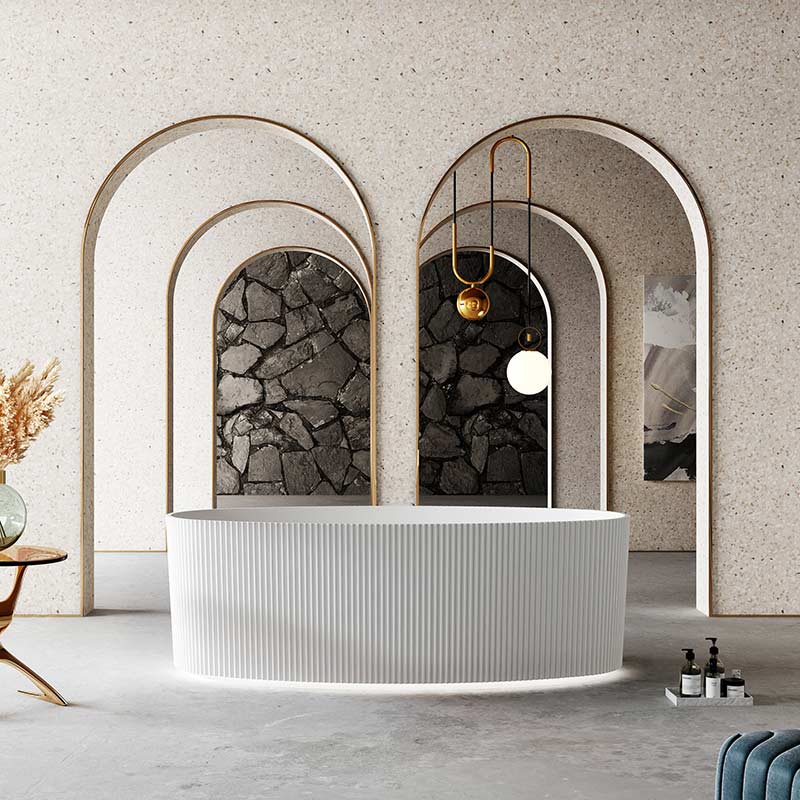 Wholesale Fashion Oval Freestanding Vertical line Fluted Stripes Acrylic Bathtub With Lights TW-7688