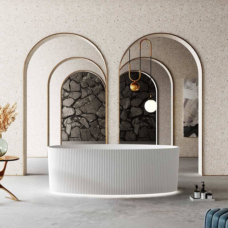 Wholesale Fashion Oval Freestanding Vertical line Fluted Stripes Acrylic Bathtub With Lights TW-7688