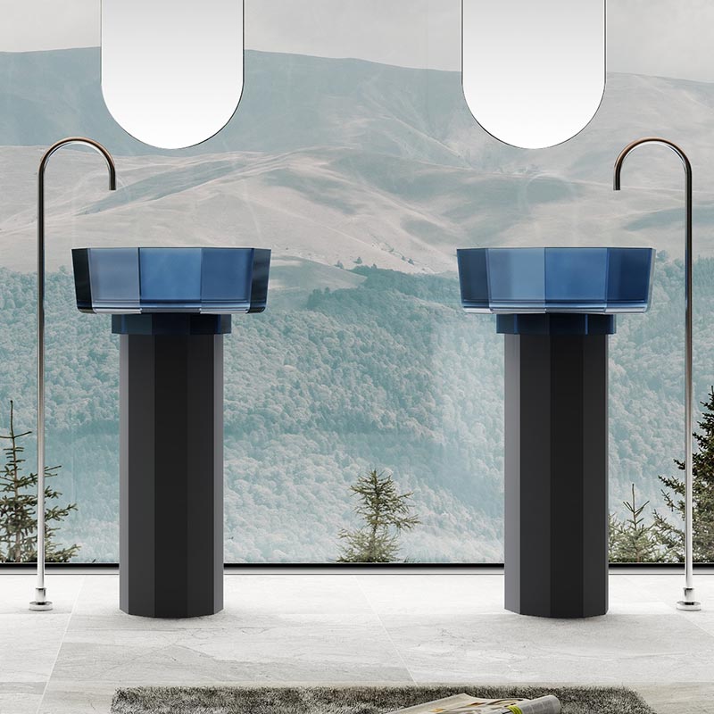 Hot Style Wholesale Two-Color Freestanding Pedestal Transparent Bathroom Sinks TW-Z369T