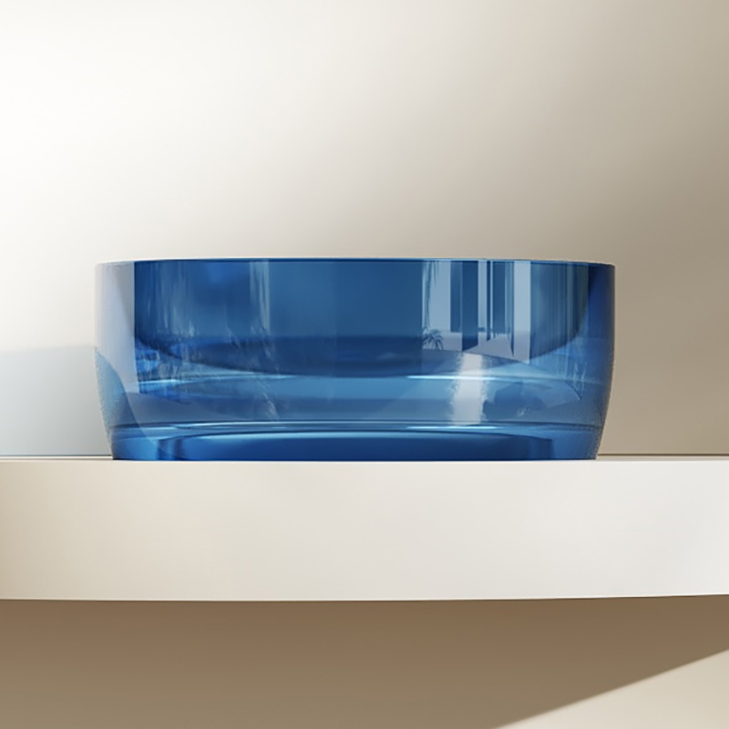 Wholesale High End Quality Above Counter Blue Clear Resin Bathroom Sink TW-A105T