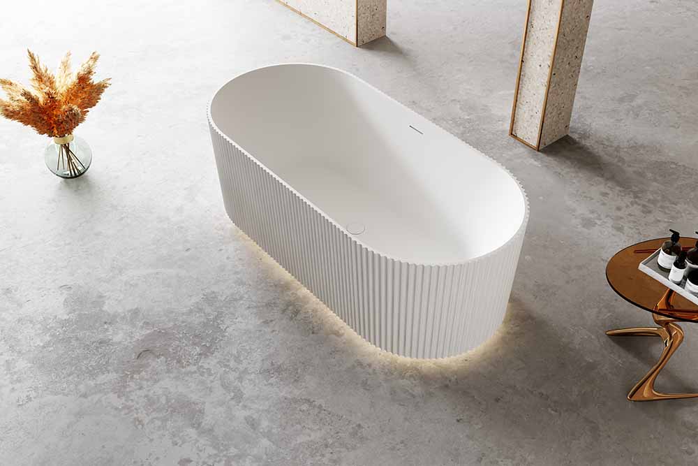 Hersteller der geriffelten Groove-Badewanne - T&amp;W Fluted Oval Vertical Line Stripes Acrylbadewanne TW-7681 Display