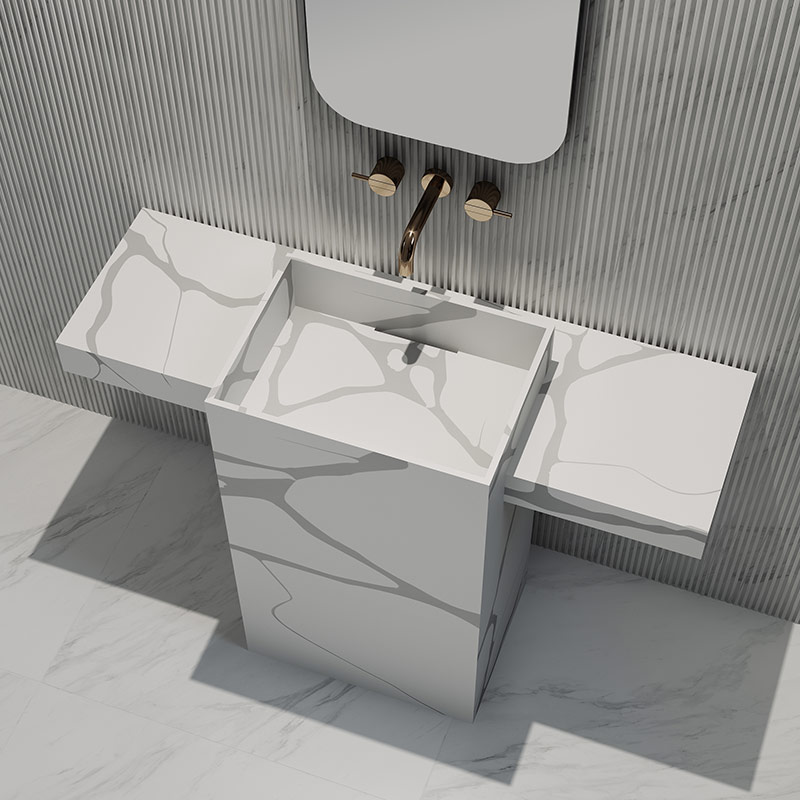 Unique Design Marble Texture Pedestal Wash Basin SW-HZ601