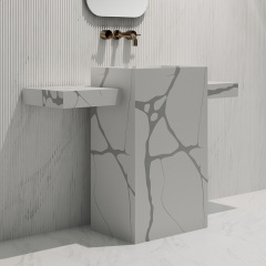 China Wholesale Factory Marble Texture Pedestal Wash Basin SW-HZ601