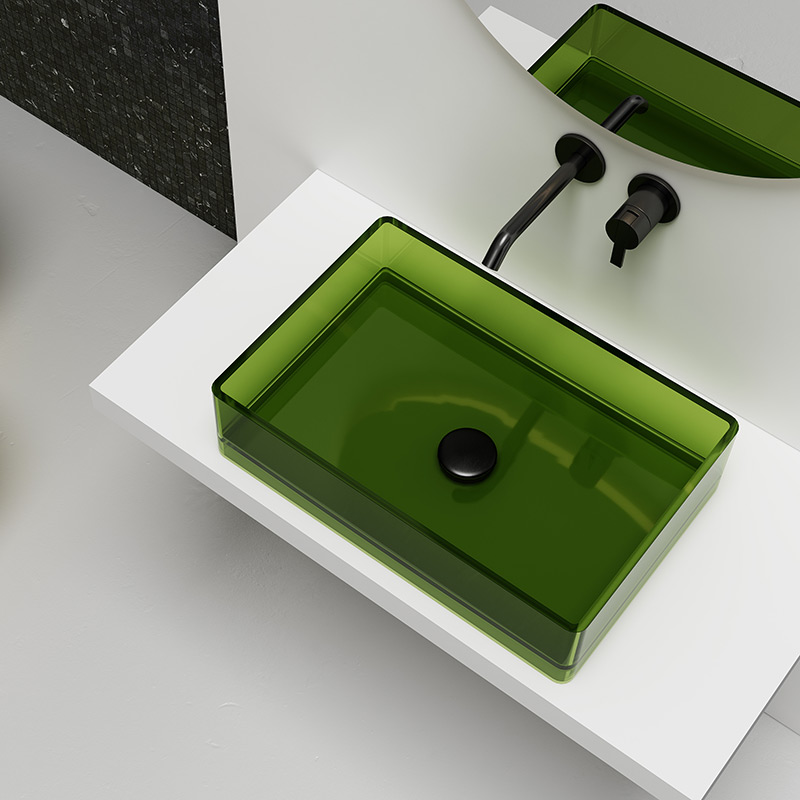 Hersteller: Rechteckiges transparentes Badezimmerwaschbecken über der Arbeitsplatte XA-A30T