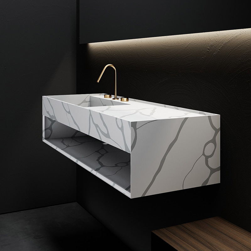 Supplier Wall-Mounted Marble Texture Pattern Artificial Stone Single Bathroom Basin SW-HG633