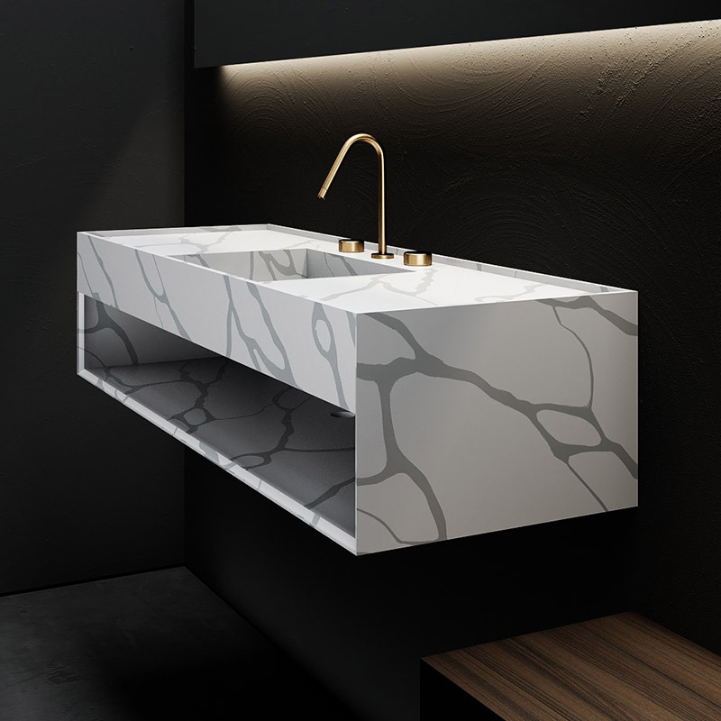 Exporter Wall-Mounted Marble Texture Pattern Artificial Stone Single Bathroom Basin SW-HG635