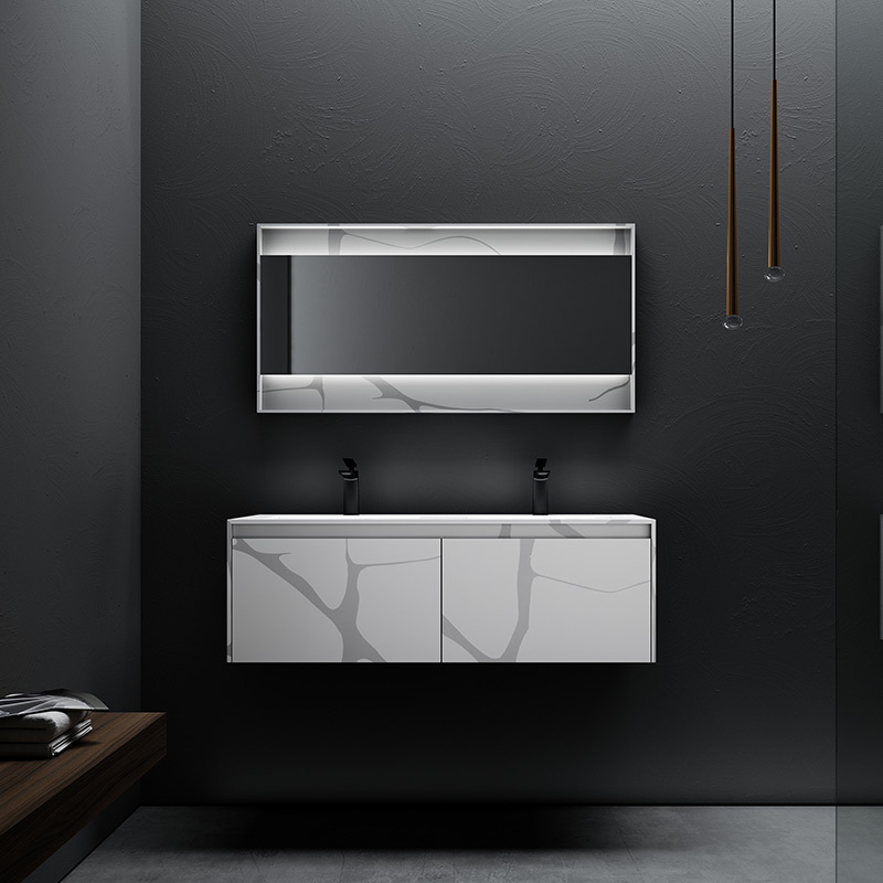 Hochwertiger, wandmontierter Badezimmer-Waschtisch mit Marmor-Texturmuster und fester Oberfläche im Großhandel TW-5802